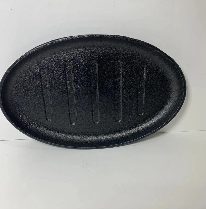 3 Pc Fajita Cast Iron Steak Plate Oval Hot Sizzler Serving Grill Platter 25x18cm - Image 3 of 4