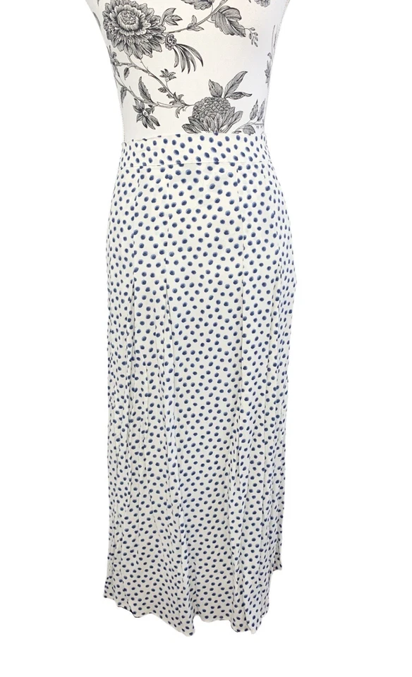 H&M Womens Blue White Polka Dot Side Slit Zip Pleated Midi Skirt Size 18 - Image 2 of 4