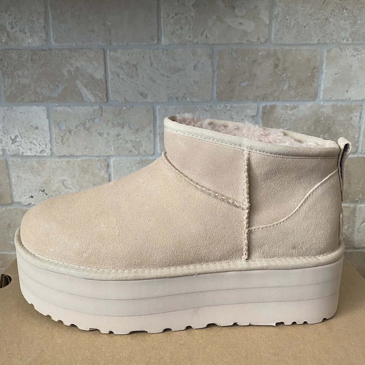 UGG Classic Ultra Mini Platform Driftwood Suede Ankle Boots Size 10 Women