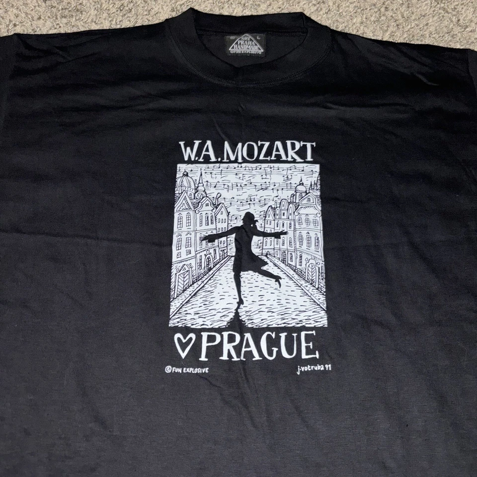 De colección W.A. Camiseta Mozart Praga Talla Grande Arte Praha Hecha a Mano Camiseta 1991 Música Foto 2 de 4