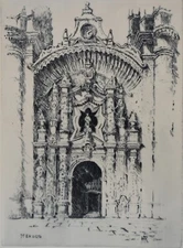 HAROLD FIELD KELLOGG-MA Realist-Hand Signed LIM.ED Etching-Mexican Church Door