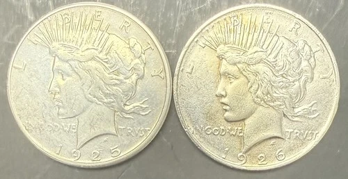 [Lot of 2] 1925-S & 1926-D Peace Dollar - 90% Silver US Coins AU