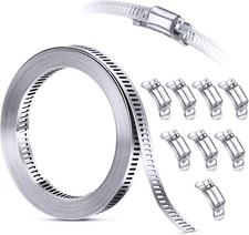 304 Stainless Steel Hose Clamp Assortment Kit DIY Cut-To-Fit 12 FT Metal Strap+8