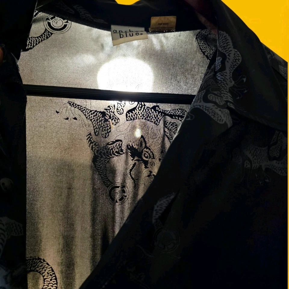 Vintage Anchor Blue Jaquard Dress Shirt Mens XL Black Dragon Loop Collar 90s USA - Image 2 of 4