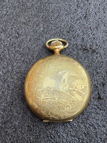 Arnex Horse dial Pocket Watch 17 J Incabloc Swiss Made Works Vintage  Hunting