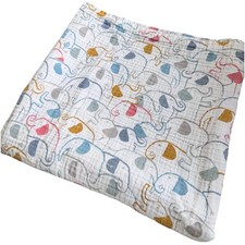Pottery Barn Kids Organic Muslin Baby Swaddle Blanket Jungle Elephants 48x48  