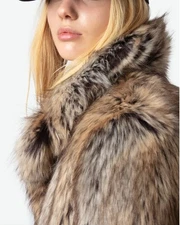 Zadig And Voltaire Brown Faux Fur Jacket Women's Size 36, Medium Fit