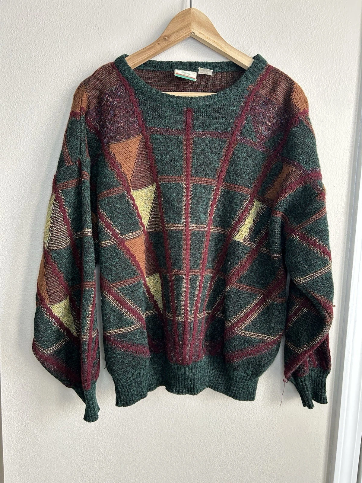 Vintage Wool Blend Davide Collection Made in Italy Grandpa Geometric Sweater L
