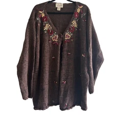 Vintage 90's cottagecore grandma brown embroidered cardigan
