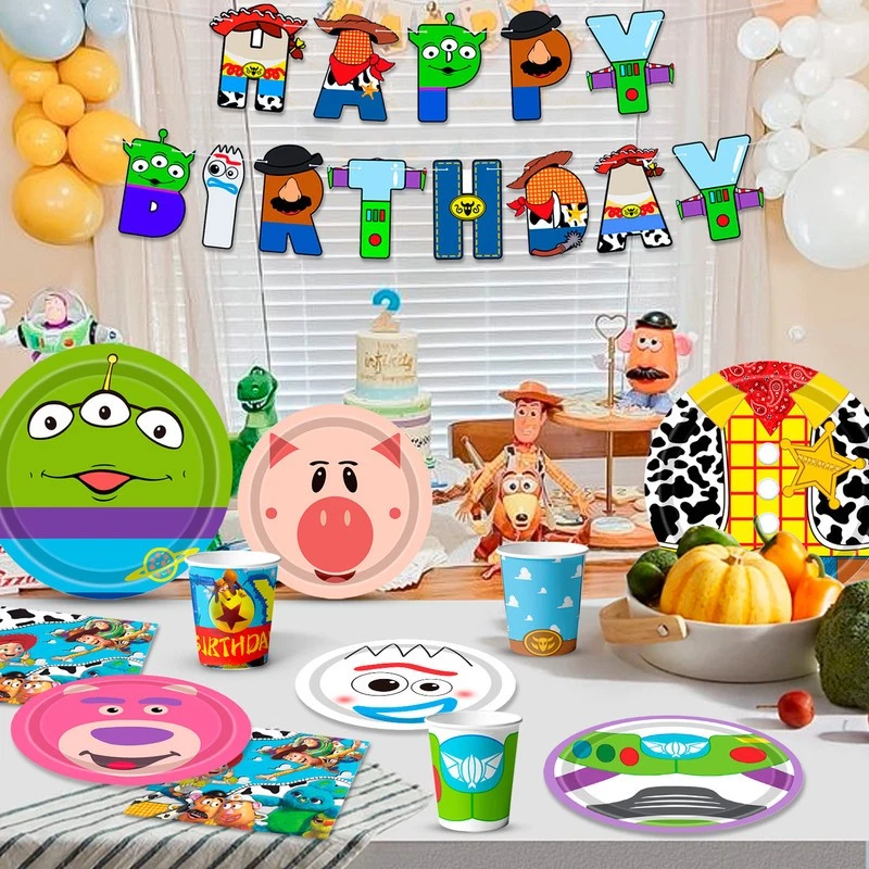 133 Pcs Toy Story Party Decoration Woody Birthday Party Tableware Plates Cups - Image 4 of 4