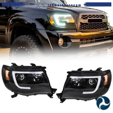 Black Housing LED Tube Dual Projector Headlights For Toyota Tacoma 2005-2011