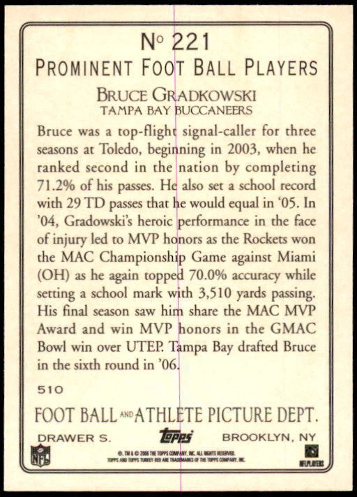 2006 Topps Turkey Red #221 Bruce Gradkowski RC SP (REF 13077) - Image 2 of 2