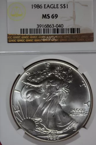 1986 NGC MS69 AMERICAN SILVER EAGLE #B48933
