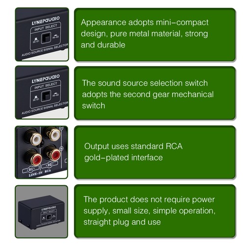 RCA Audio Switcher 2 in 1 Out / 1 in 2 Out A/B Switch Stereo Splitter Box C5A1 - Picture 11 of 12
