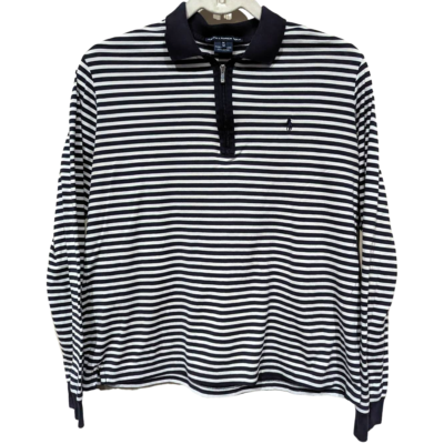 Polo Ralph Lauren Golf sz M Blue and White Stripe 1/4 zip Pullover