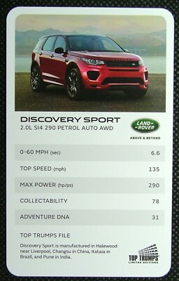 1 x info card Land Rover card Range Rover Discovery Sport 2.0L SI4 290 ...