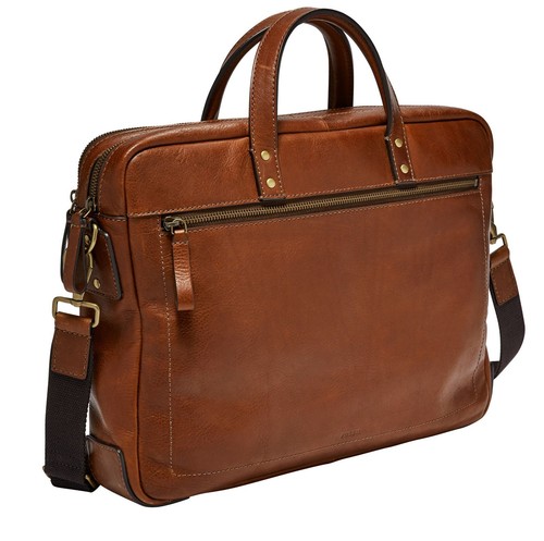 FOSSIL Haskell Double Briefbag Henkeltasche Laptoptasche Tasche Cognac Braun - Bild 2 von 4