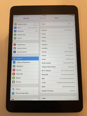 Apple iPad mini 1st Gen. 16GB, Wi-Fi + Cellular (Verizon), 7.9in