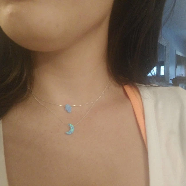 Collar Ópalo Luna, Plata de Ley, Cadena Llena de Oro, Impermeable Foto 4 de 4