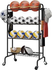 4 Tier Rolling Ball Organizer with Wheels, Garage Sports Equipment Organizer