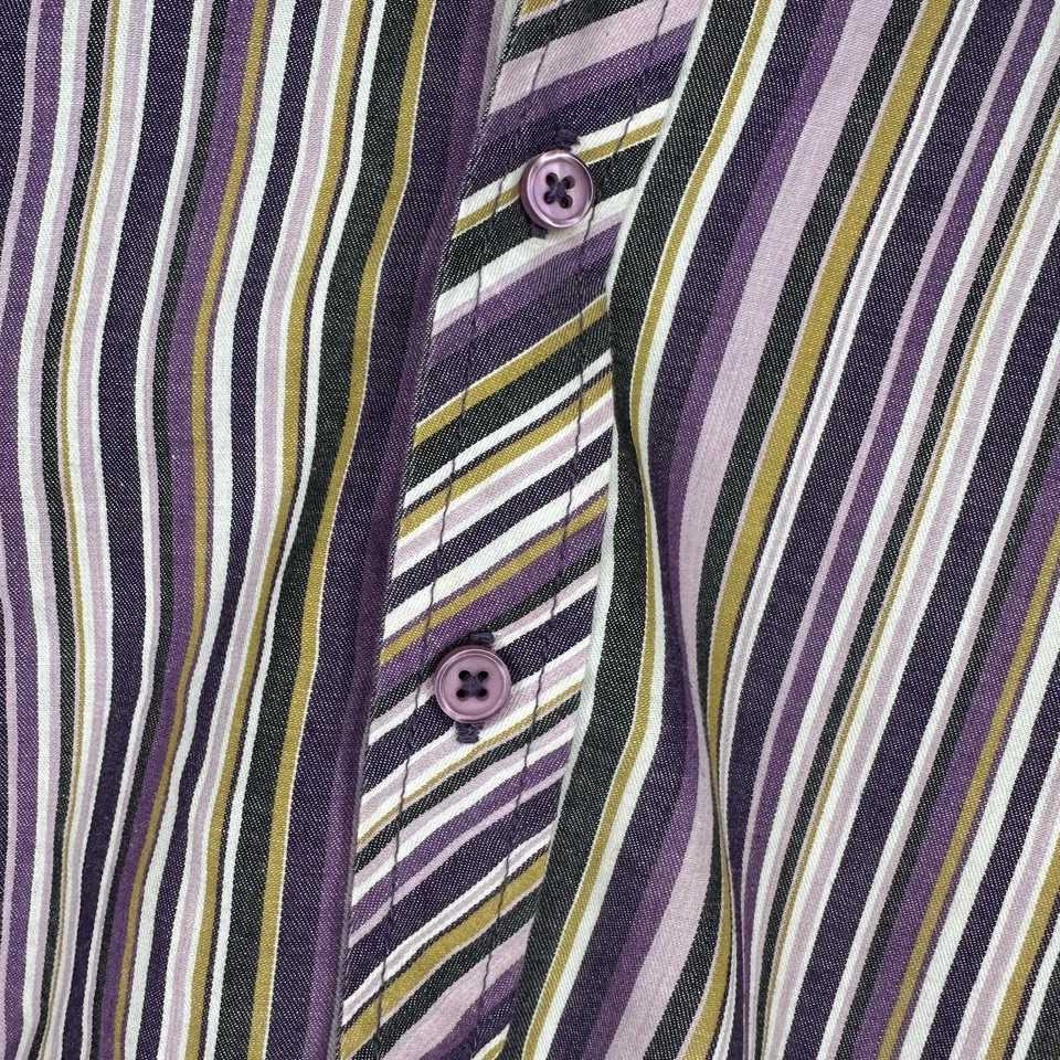 Vintage 80s 90s Bruno Mens Button Up Shirt Medium M Striped Purple Yellow Black - Image 3 of 4