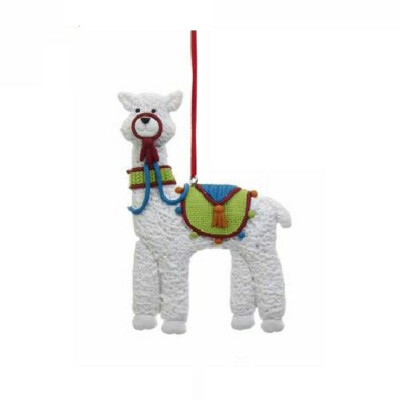 KURT ADLER CLAYDOUGH 4.65'' WHITE LLAMA w/ MULTI-COLOR BLANKET CHRISTMAS ORNAMENT