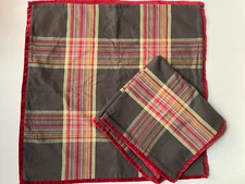 Rare! PAIR Pottery Barn PLAID Velvet EURO Pillow SHAMS EUC! Maroon Brown 24”