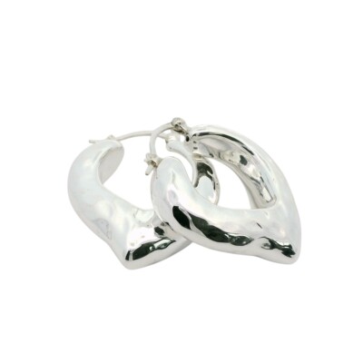 Strukturierte Sterling Silber Herz Creolen 28 mm