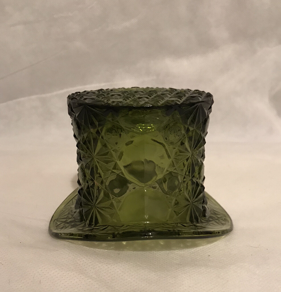 Vintage L.E. Smith Glass Daisy & Button Top Hat Candle Holder Vase Avocado Green eBay