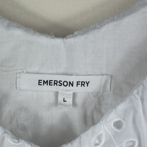 Emerson Fry White Meadow Sundress Eyelet Women Size Large Ruffled Sweetheart - Picture 8 of 18