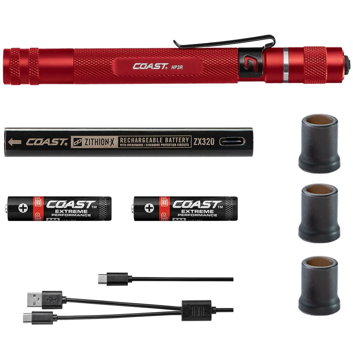 coast pen flashlight with rechargeable and high lumens HP3 Focusing LED Penlight lumen low output is ideal for reading Coast HP3R 500 Lumen Rechargeable