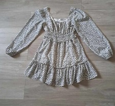 Missguided White & Black Sheer Crepe Floral Dress Frilled Boho Gypsy Flared UK12