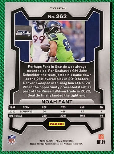 NOAH FANT - 2023 Panini Prizm RED SPARKLE Prizm SP #262 Seattle Seahawks - Imagen 2 de 2