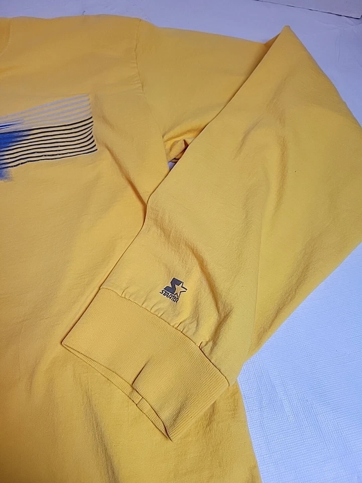 Vintage  Starter T Shirt Men XLarge Yellow Graphic Logo Casual  00s Y2K Damage  - Image 3 of 4