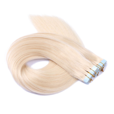 Tape In On - 60 WEISSBLOND - Hair Extensions Echthaar Strähnen Haarverlängerung