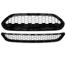 Gloss Black St Style Front Bumper Upperlower Grilles For Ford Fiesta 2014-2018
