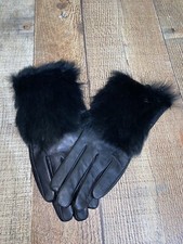 Ladies Black Leather Gloves Fur Cuff