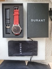 DURANT WATCH. NEW. BOXED WITH DUST BAG RED SWEDE + BLACK LEATHER STRAP. MEN'S. 