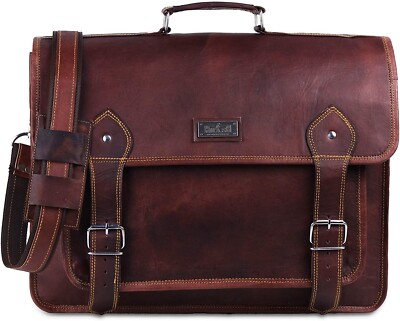 Genuine Brown Leather Laptop Bag Satchel with Rustic Look Top