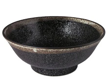 SET of 2 Japanese 8.25" Noodle Rice Bowl Black Brown Speckled Edge Made in Japan