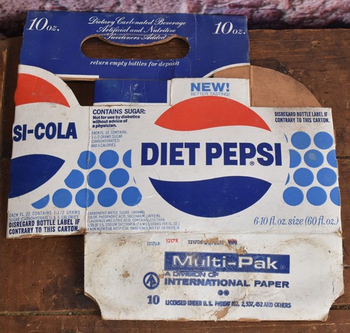 Vintage Diet Pepsi 6 Pack 10 Oz Soda Bottles Cardboard Carton Carrier - Picture 2 of 2