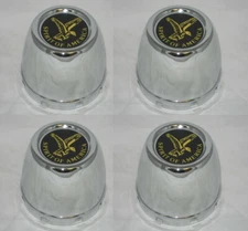 SET OF 4 SPIRIT OF AMERICA CHROME STEEL WHEEL RIM CENTER CAP 3-1/8" BORE SNAP IN