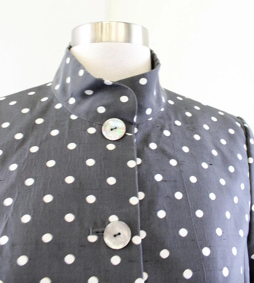 Blazer Chaqueta Falda Traje Nina McLemore Gris Blanco Lunares Texturizado Seda Conjunto 8 Foto 4 de 4