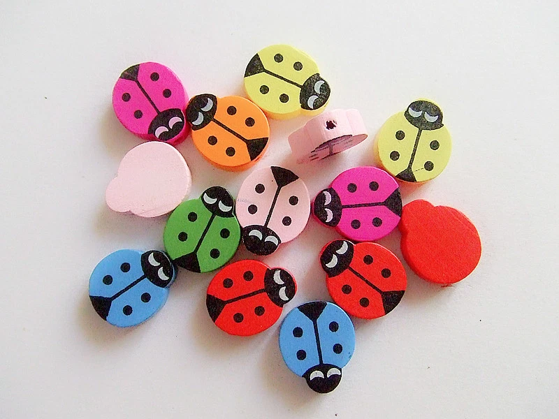 15pz misti perline in legno coccinella 18x15mm colore vari