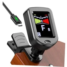  Clip-On Guitar Tuner Rechargeable with Color Screen 360° Rotatable Chromatic 