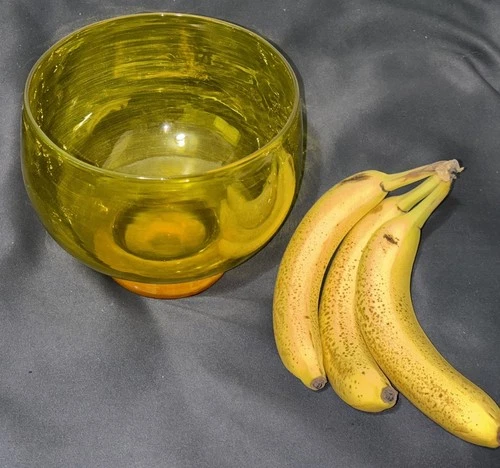 Vintage Blenko Glass Pedastal Bowl Jonquil Yellow 7.25” Diameter X 6.5” Tall MCM