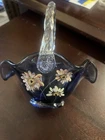 Fenton Amethyst Purple Carnival Glass Hand Painted Flower Basket Bill Fenton