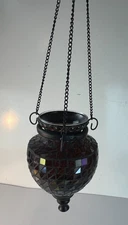 Pier 1 Imports Hanging Mosaic Glass Lantern Red Candle Tea Light 9" Tile