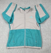 The North Face Jacket Girls XL 18 Teal Aqua Gray Denali Fleece Full Zip Pockets