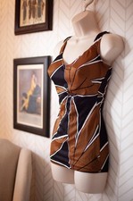 Vintage 1980s Women's Size S Size M Low Hip Pinup One Piece Retro Geometric Swim